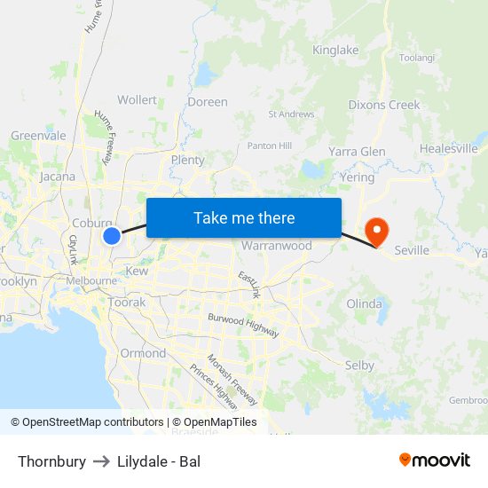 Thornbury to Lilydale - Bal map