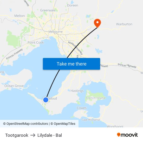 Tootgarook to Lilydale - Bal map