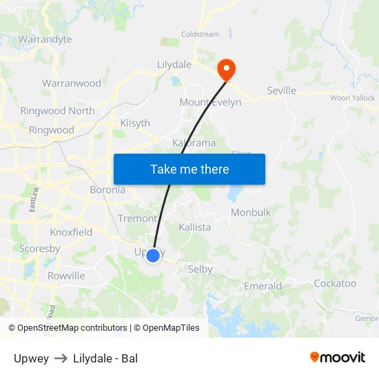 Upwey to Lilydale - Bal map