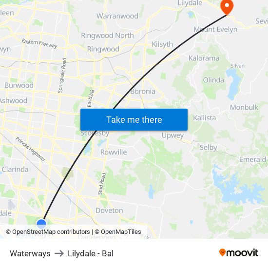 Waterways to Lilydale - Bal map