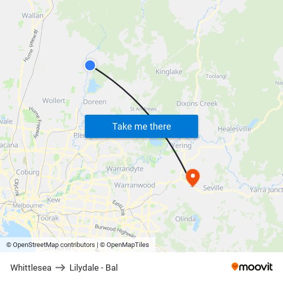 Whittlesea to Lilydale - Bal map