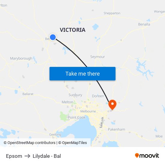 Epsom to Lilydale - Bal map