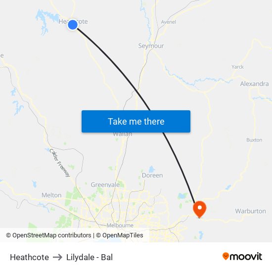 Heathcote to Lilydale - Bal map