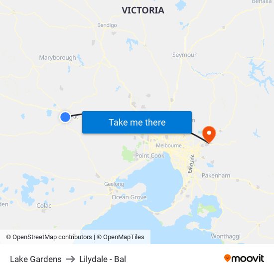 Lake Gardens to Lilydale - Bal map