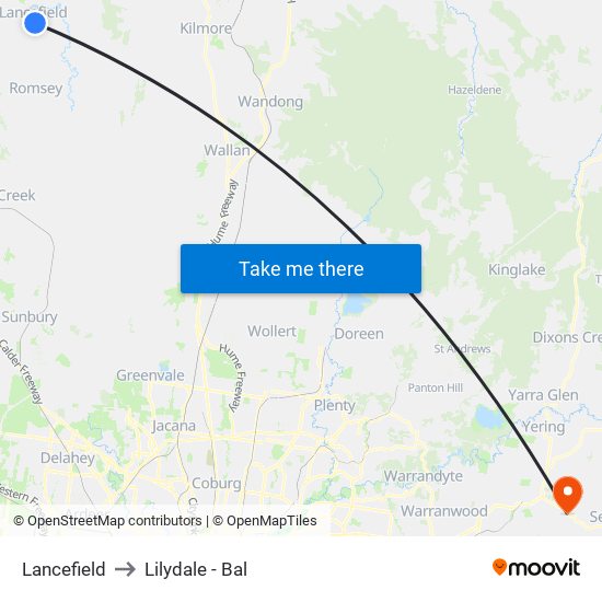 Lancefield to Lilydale - Bal map
