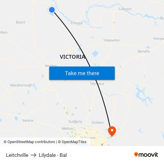 Leitchville to Lilydale - Bal map