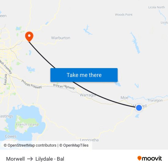 Morwell to Lilydale - Bal map