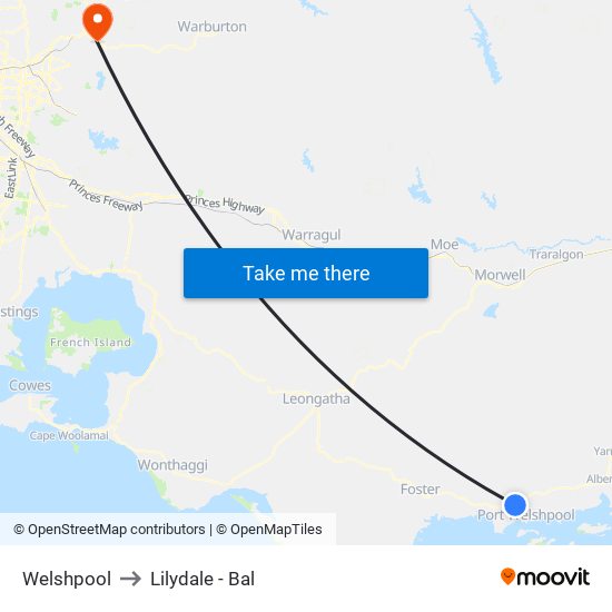 Welshpool to Lilydale - Bal map