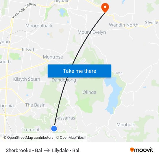 Sherbrooke - Bal to Lilydale - Bal map