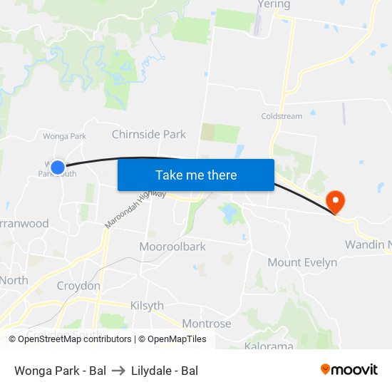 Wonga Park - Bal to Lilydale - Bal map