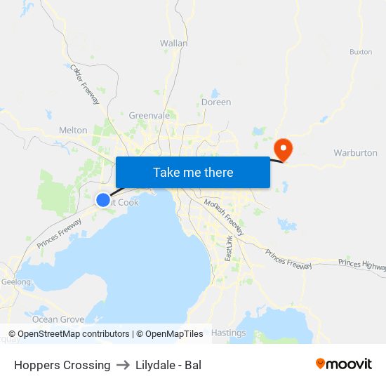 Hoppers Crossing to Lilydale - Bal map