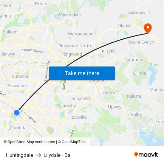 Huntingdale to Lilydale - Bal map