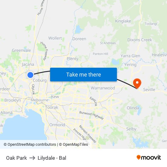 Oak Park to Lilydale - Bal map