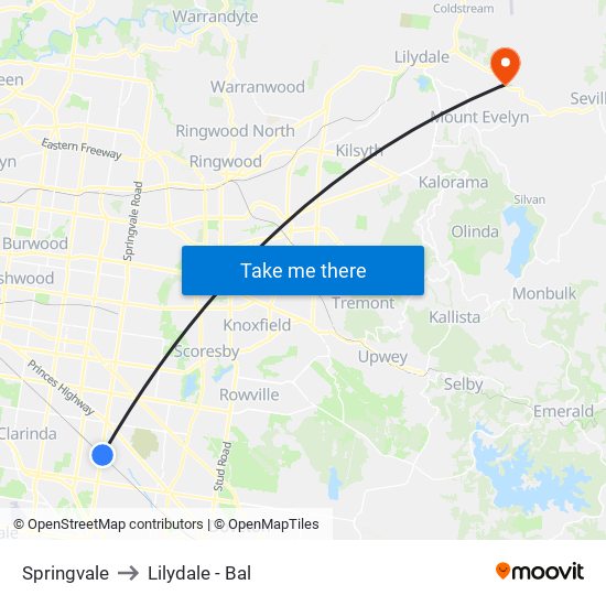 Springvale to Lilydale - Bal map