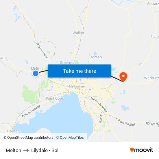 Melton to Lilydale - Bal map