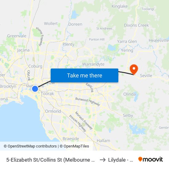 5-Elizabeth St/Collins St (Melbourne City) to Lilydale - Bal map