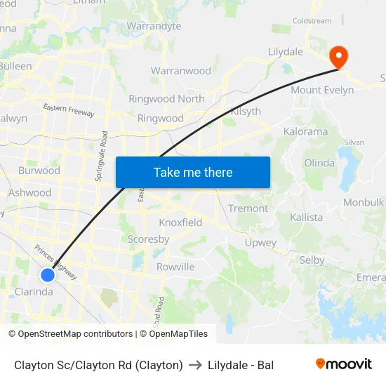Clayton Sc/Clayton Rd to Lilydale - Bal map