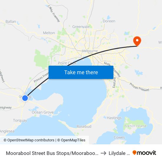 Moorabool Street Bus Stops/Moorabool St (Geelong) to Lilydale - Bal map