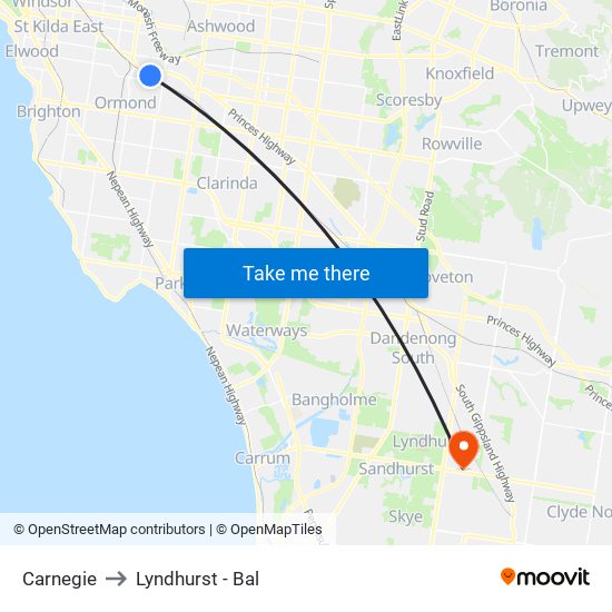 Carnegie to Lyndhurst - Bal map