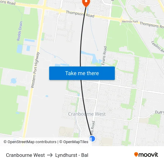 Cranbourne West to Lyndhurst - Bal map