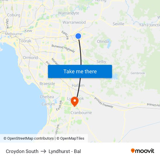 Croydon South to Lyndhurst - Bal map