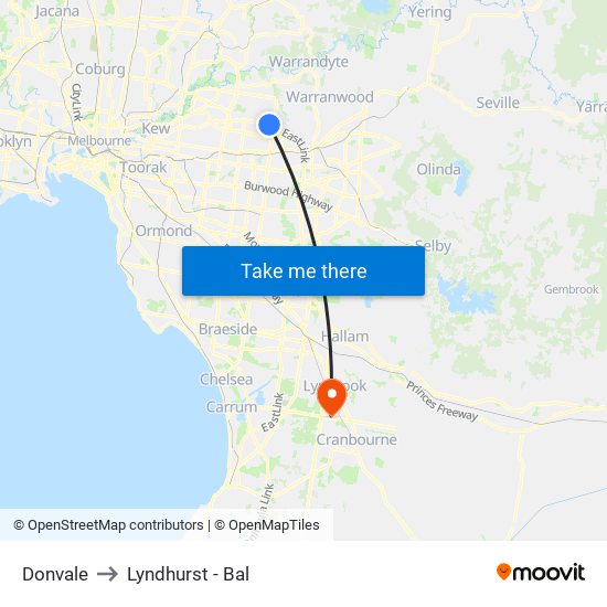 Donvale to Lyndhurst - Bal map