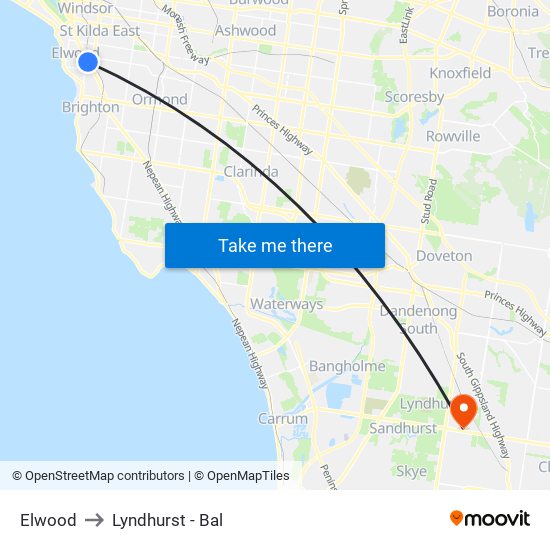 Elwood to Lyndhurst - Bal map