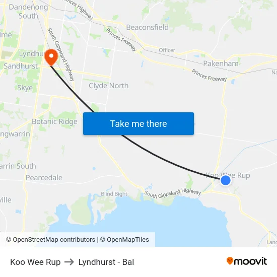 Koo Wee Rup to Lyndhurst - Bal map