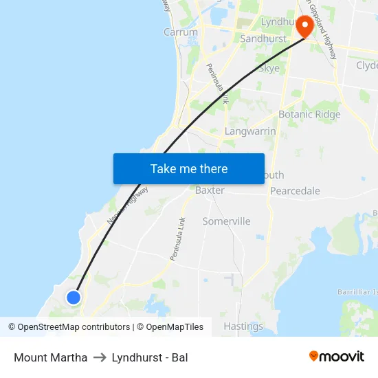 Mount Martha to Lyndhurst - Bal map