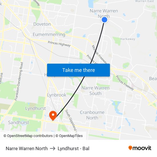 Narre Warren North to Lyndhurst - Bal map