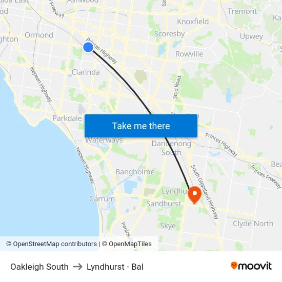 Oakleigh South to Lyndhurst - Bal map