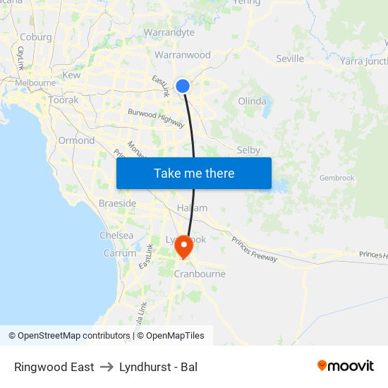 Ringwood East to Lyndhurst - Bal map