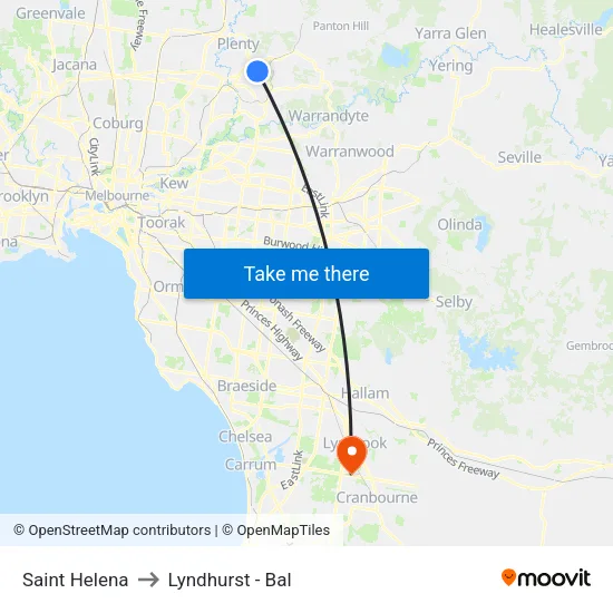 Saint Helena to Lyndhurst - Bal map
