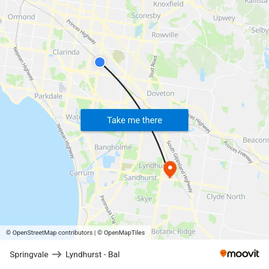 Springvale to Lyndhurst - Bal map