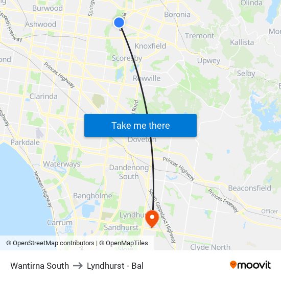 Wantirna South to Lyndhurst - Bal map