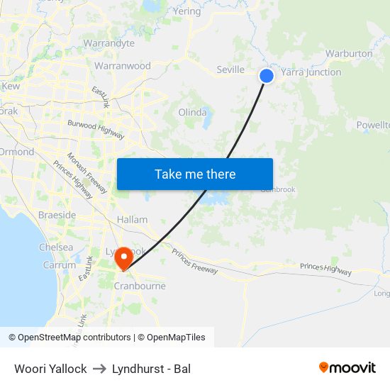 Woori Yallock to Lyndhurst - Bal map