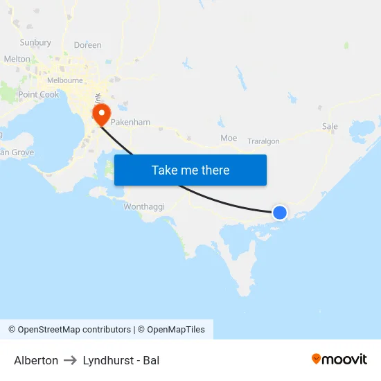 Alberton to Lyndhurst - Bal map