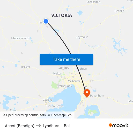 Ascot (Bendigo) to Lyndhurst - Bal map
