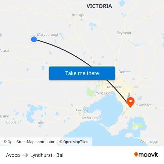 Avoca to Lyndhurst - Bal map