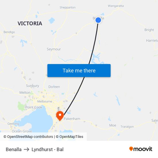 Benalla to Lyndhurst - Bal map