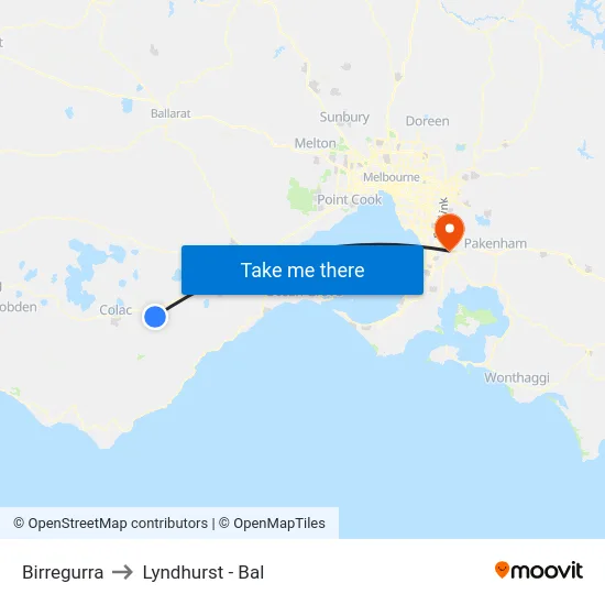 Birregurra to Lyndhurst - Bal map