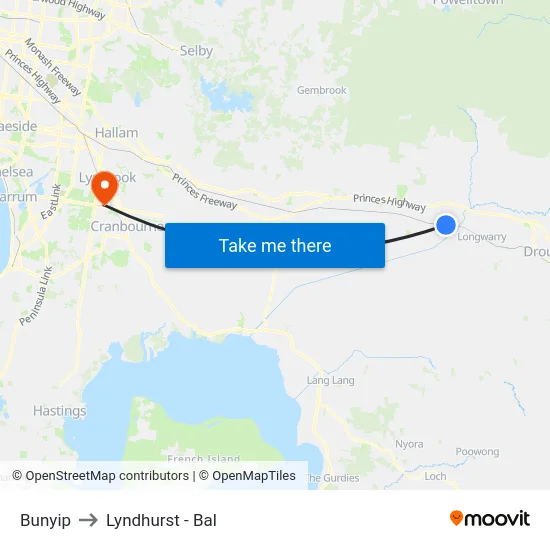 Bunyip to Lyndhurst - Bal map