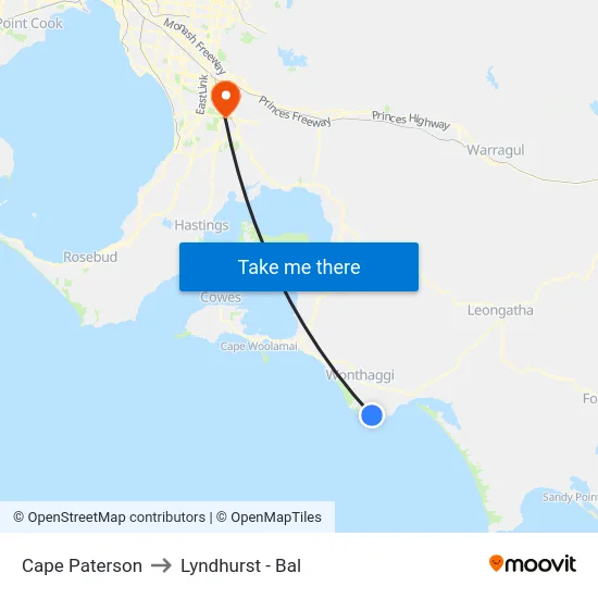 Cape Paterson to Lyndhurst - Bal map