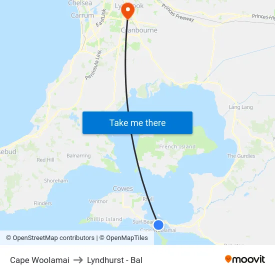 Cape Woolamai to Lyndhurst - Bal map