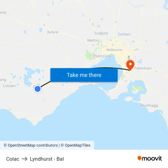 Colac to Lyndhurst - Bal map