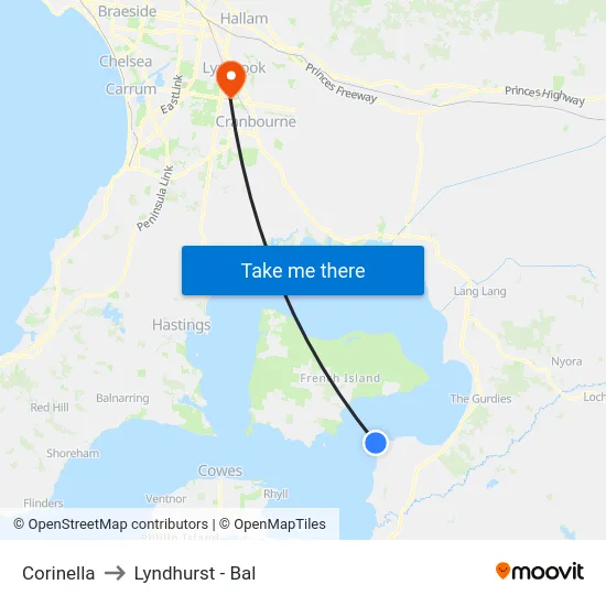 Corinella to Lyndhurst - Bal map