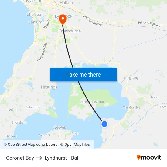 Coronet Bay to Lyndhurst - Bal map