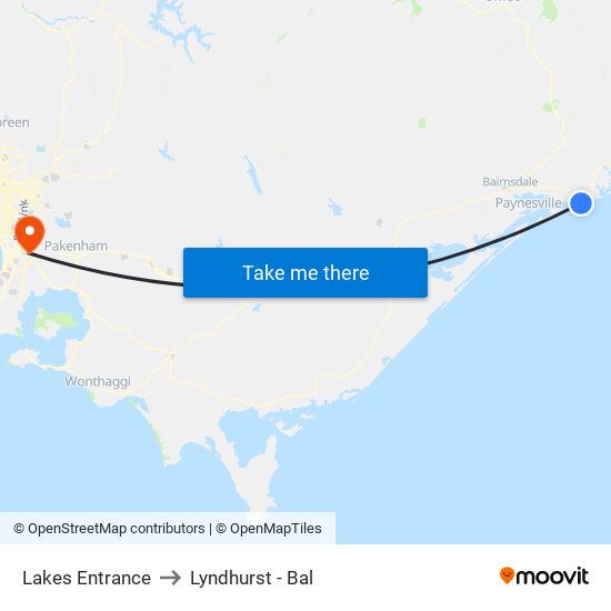 Lakes Entrance to Lyndhurst - Bal map