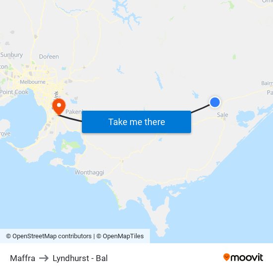 Maffra to Lyndhurst - Bal map