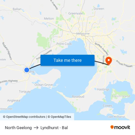 North Geelong to Lyndhurst - Bal map